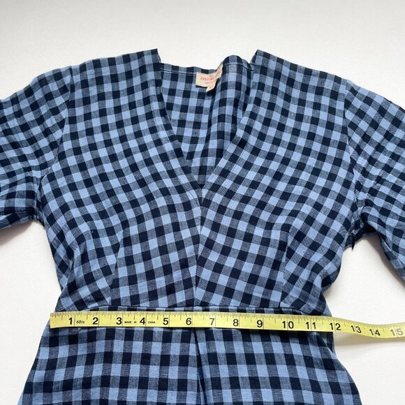 Justine Tabak Rye Dress Blue Linen Gingham Size XS - Picture 10 of 13